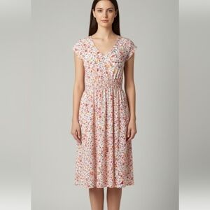 Indigo Rose Floral Midi Elastic Waist Rayon Women's Dress Size M